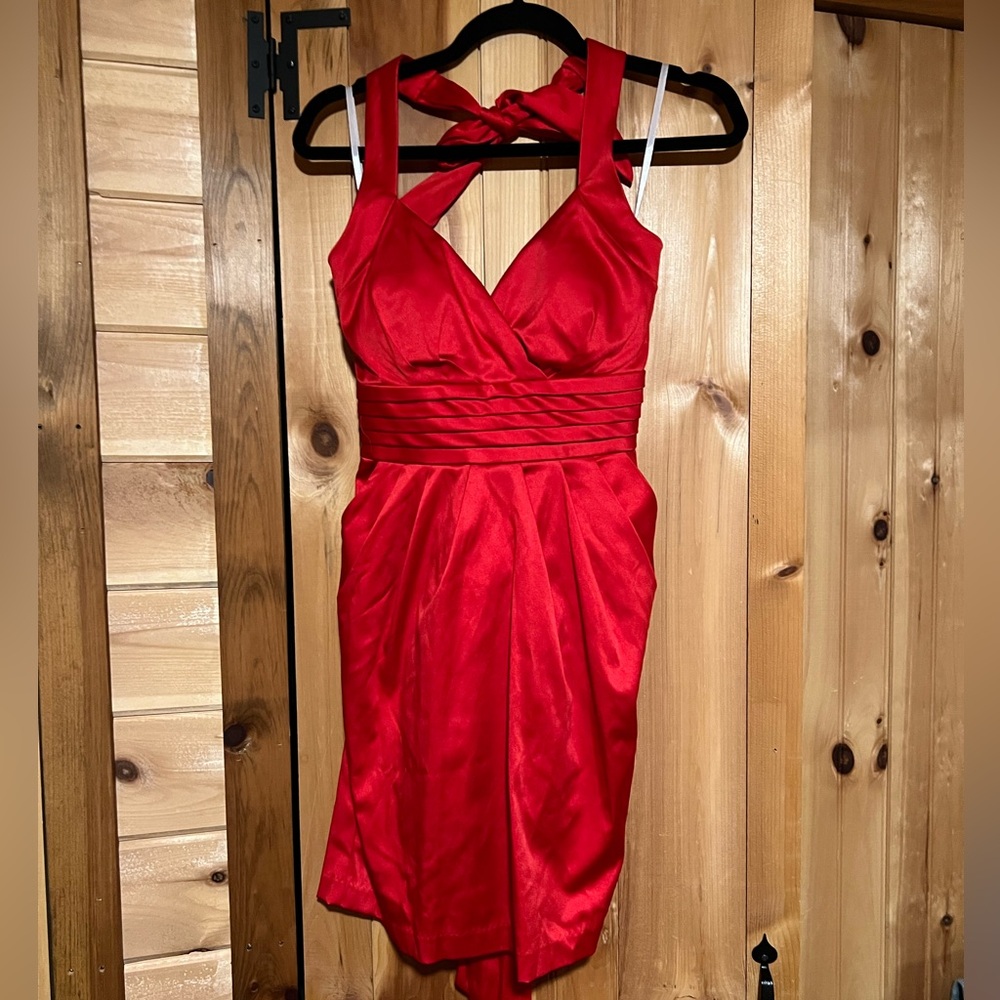 Snap Brand Red Party Dress with Tie Straps at Neck and Waist
